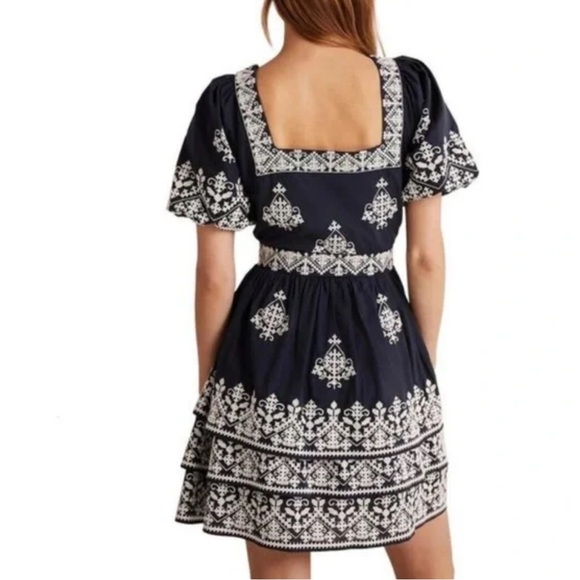 Boden NWOT SquareNeck Embroidered Puff Sleeve Ruffle Rara Dress (Size 4) - Picture 4 of 6